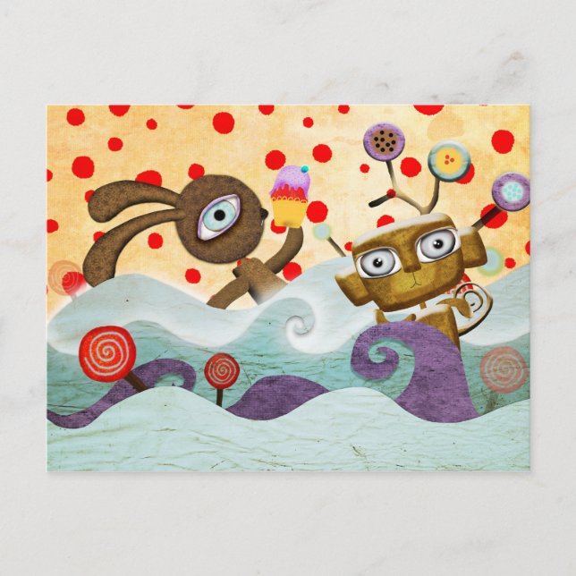 Bunny and Monkey Postcard (Front)