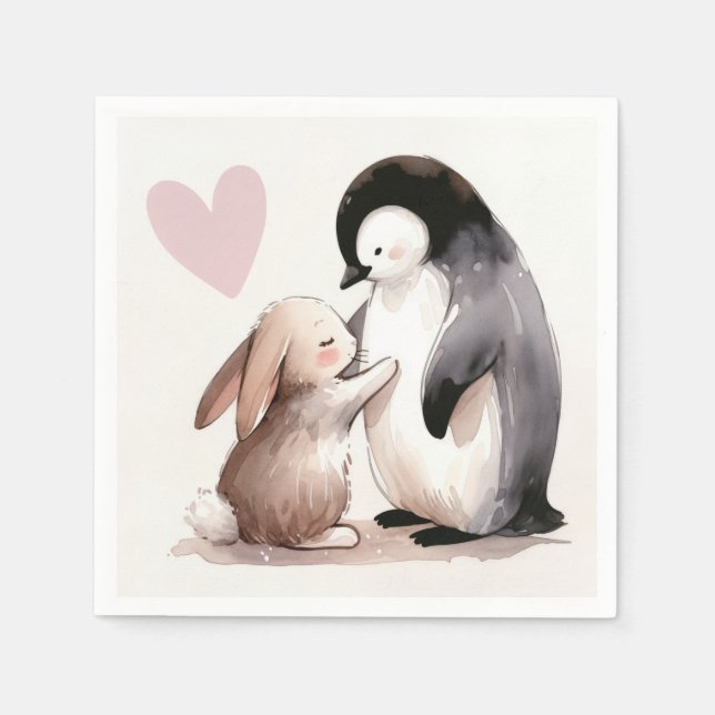 Bunny and Penguin Friendship Napkin (Front)