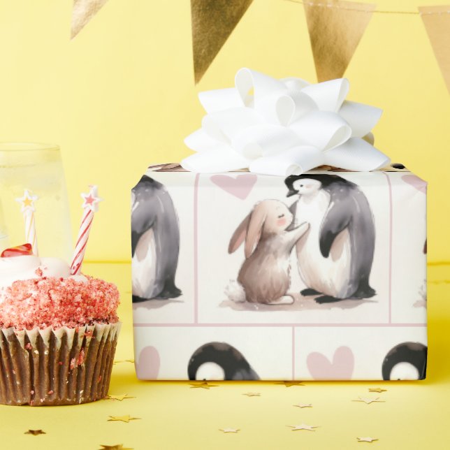 Bunny and Penguin Friendship Wrapping Paper (Birthday Party)