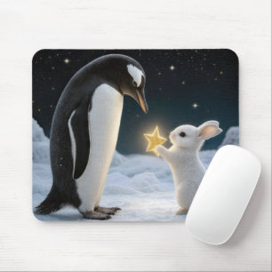 Bunny and Penguin with Neon Star Mouse Pad