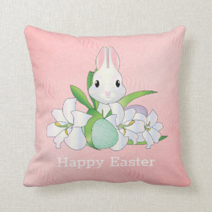 Bunny And Pink Texture Background Throw Pillow