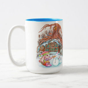 Bunny and Snowman Two-Tone Coffee Mug