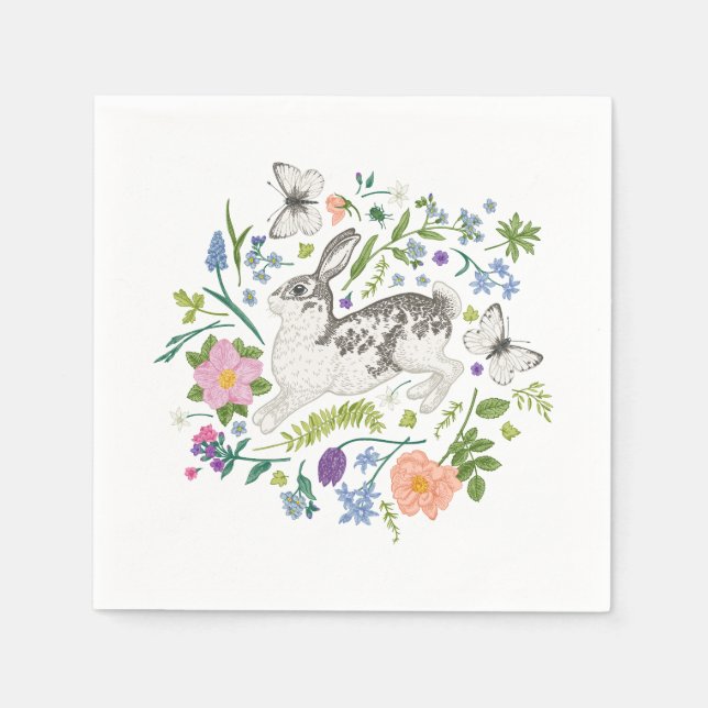 Bunny and Spring Flowers  Napkin (Front)