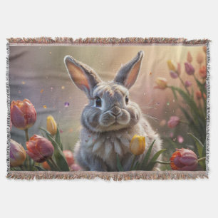 bunny and the tulips throw blanket