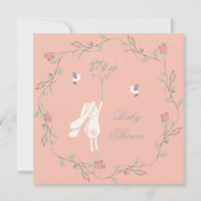 Bunny and Wreath Baby Shower Invitation (Front)