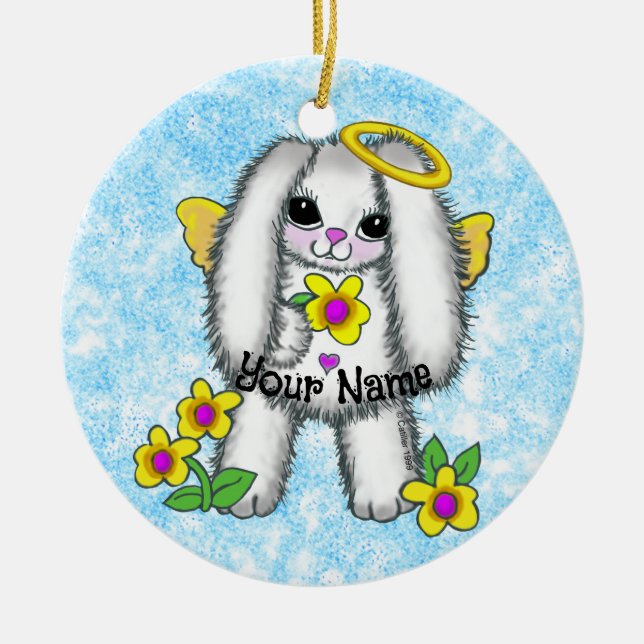 Bunny Angel Ceramic Ornament (Front)