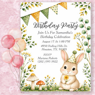 Bunny Animal Gender Neutral Birthday Party Invitation