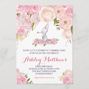 Bunny anniversaire rose Belle Invitation Florale,