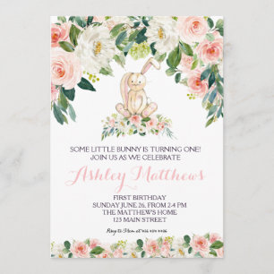 Bunny anniversaire rose Belle Invitation Florale,