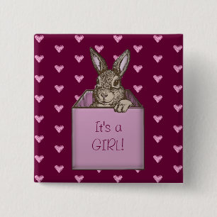 bunny announcement 2 inch square button