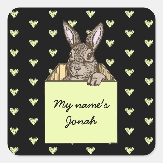 bunny announcement square sticker (Front)