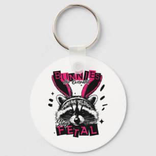 Bunny Are Overrated Stay Feral Easter Raccoon Rabb Keychain