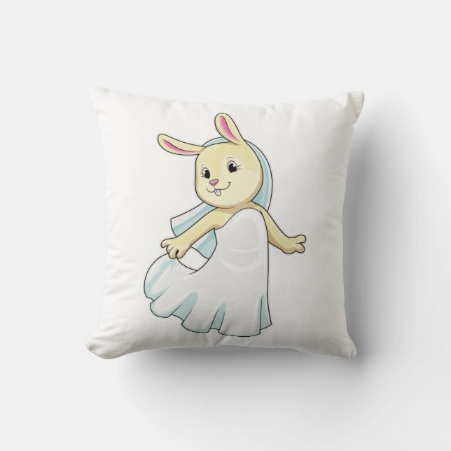 Bunny as Bride with Veil Throw Pillow (Front)