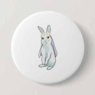 Bunny as Bride with Wreath of flowers 3 Inch Round Button