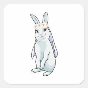 Bunny as Bride with Wreath of flowers Square Sticker