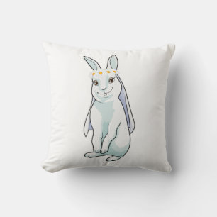 Bunny as Bride with Wreath of flowers Throw Pillow
