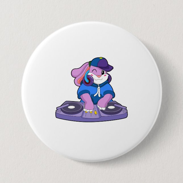 Bunny as Musician with Mixer 3 Inch Round Button (Front)