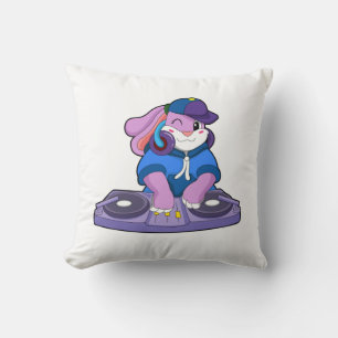 Bunny as Musician with Mixer Throw Pillow