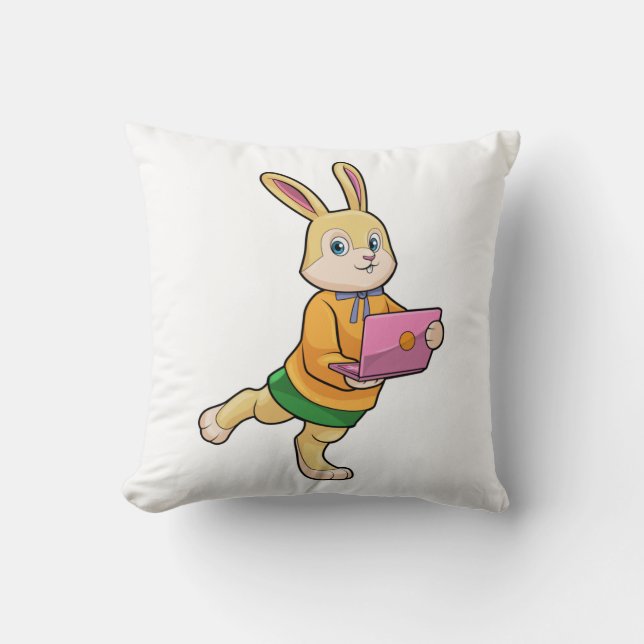 Bunny as Secretary with Laptop Throw Pillow (Front)