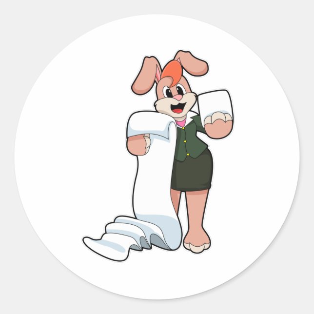 Bunny as Secretary with Paper Classic Round Sticker (Front)