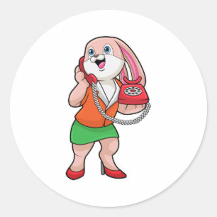 Bunny as Secretary with Phone Classic Round Sticker