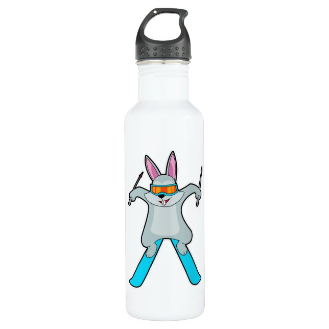 Bunny as Skier with Ski 710 Ml Water Bottle (Front)