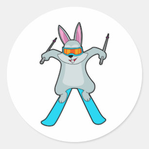 Bunny as Skier with Ski Classic Round Sticker