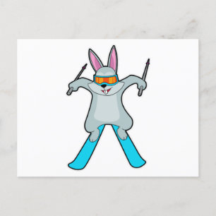 Bunny as Skier with Ski Postcard
