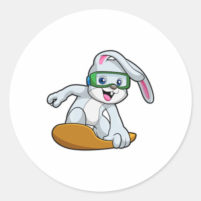 Bunny as Snowboarder with Snowboard Classic Round Sticker (Front)