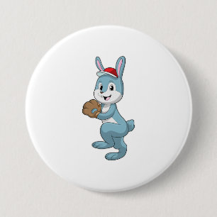 Bunny at Baseball with Baseball glove 3 Inch Round Button