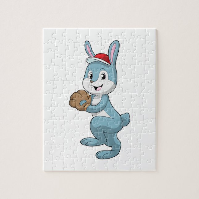 Bunny at Baseball with Baseball glove Jigsaw Puzzle (Vertical)