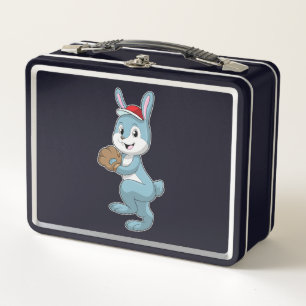 Bunny at Baseball with Baseball glove Metal Lunch Box