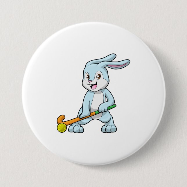 Bunny at Field hockey with Hockey stick 3 Inch Round Button (Front)