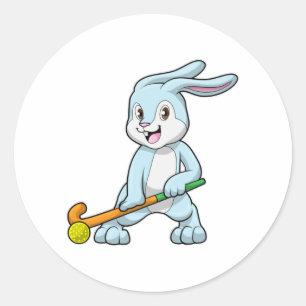 Bunny at Field hockey with Hockey stick Classic Round Sticker