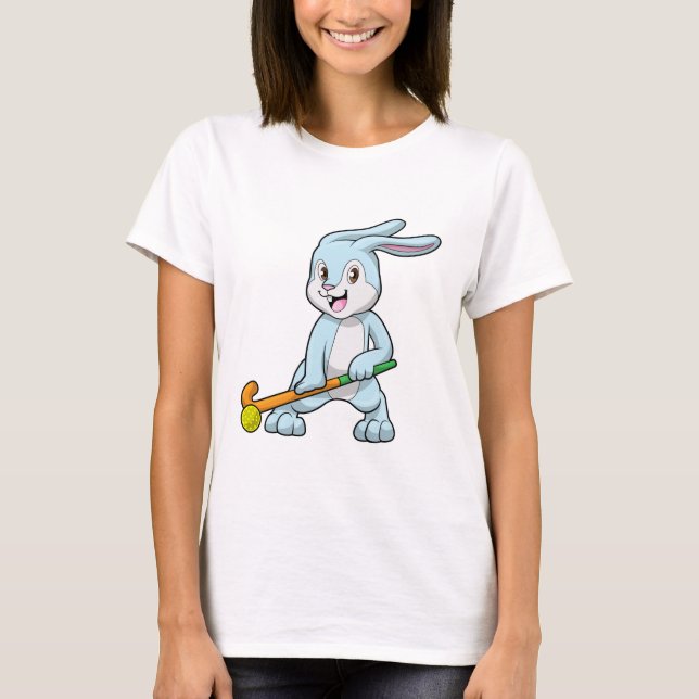 Bunny at Field hockey with Hockey stick T-Shirt (Front)
