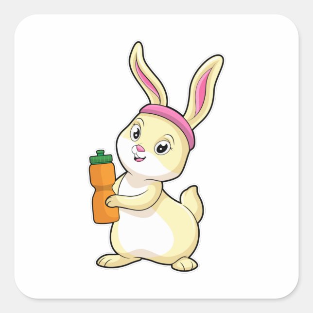 Bunny at Fitness with Drinking bottle Square Sticker (Front)