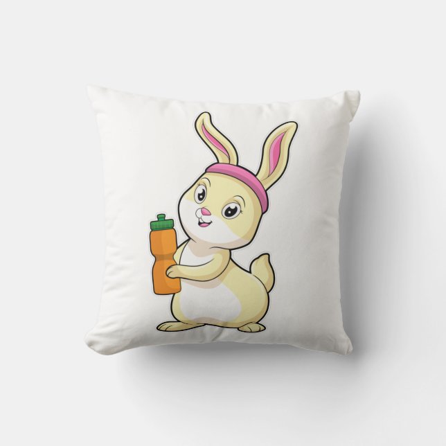 Bunny at Fitness with Drinking bottle Throw Pillow (Front)