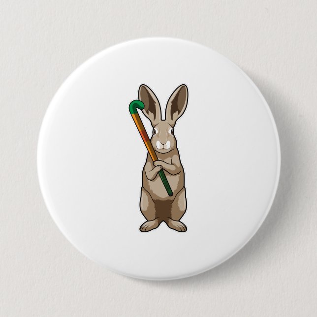 Bunny at Hockey with Hockey stick 3 Inch Round Button (Front)