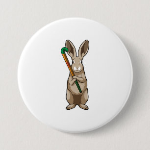 Bunny at Hockey with Hockey stick 3 Inch Round Button