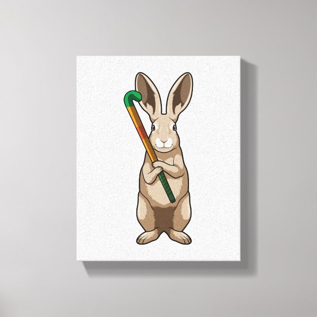 Bunny at Hockey with Hockey stick Canvas Print (Front)