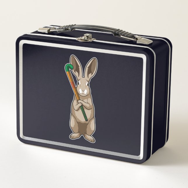Bunny at Hockey with Hockey stick Metal Lunch Box (Front)