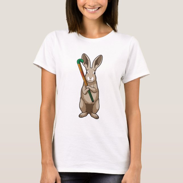 Bunny at Hockey with Hockey stick T-Shirt (Front)