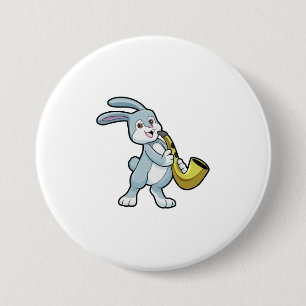 Bunny at Music with Saxophone 3 Inch Round Button