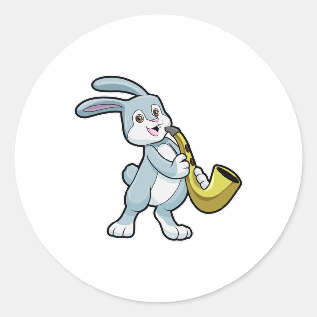 Bunny at Music with Saxophone Classic Round Sticker (Front)