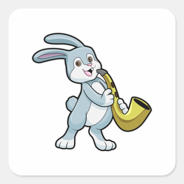 Bunny at Music with Saxophone Square Sticker (Front)