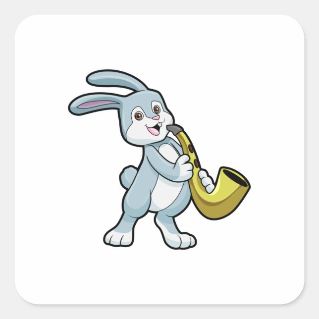 Bunny at Music with Saxophone Square Sticker (Front)
