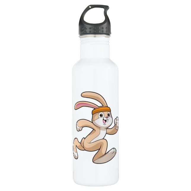 Bunny at Running with Headband 710 Ml Water Bottle (Front)