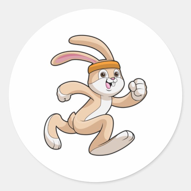 Bunny at Running with Headband Classic Round Sticker (Front)