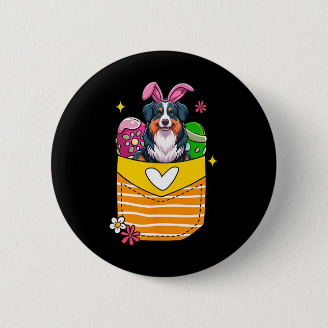 Bunny Australian Shepherd Easter Chocolate Eggs In 2 Inch Round Button (Front)