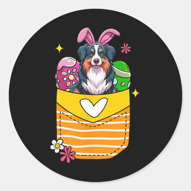 Bunny Australian Shepherd Easter Chocolate Eggs In Classic Round Sticker (Front)